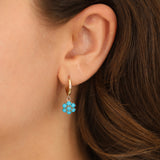 Turquoise Hexagon Flower Dangle Earrings