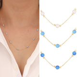 14k Gold | Light Blue Opal Round Beaded Necklace