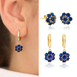 14k Gold | Sapphire Hexagon Flower Stud Earrings