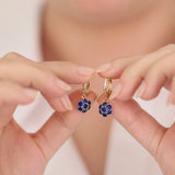 14k Gold | Sapphire Hexagon Flower Stud Earrings