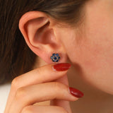 14k Gold | Sapphire Hexagon Flower Stud Earrings