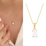 14k Gold | White Opal Oval Necklace