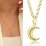 14k Gold | 2mm Rolo Chain Necklace with Moon Charm