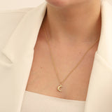 14k Gold | 2mm Rolo Chain Necklace with Moon Charm