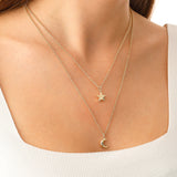 14k Gold | 2mm Rolo Chain Necklace with Moon Charm