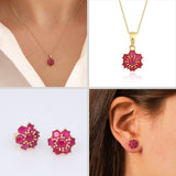 14k Gold | Ruby Hexagon Flower Necklace