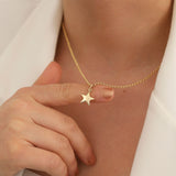 14k Gold | 2mm Rolo Chain Necklace with Star Charm