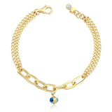 14k Gold | Paperclip & Double Curb Chain Bracelet with Evil Eye Charm