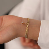 14k Gold | Paperclip & Double Curb Chain Bracelet with Evil Eye Charm