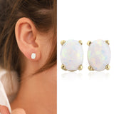 14k Gold | White Opal Oval Stud Earrings