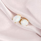 14k Gold | White Opal Oval Stud Earrings