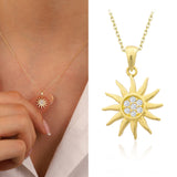 14K Gold | Pave Sun Pendant Necklace