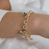 14K Gold | Evil Eye & Charm Bracelet