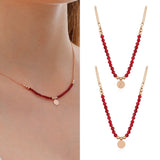 14k Gold | Red Jade Natural Stone Necklace with Coin Charm