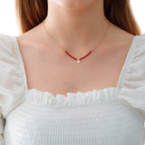 14k Gold | Red Jade Natural Stone Necklace with Coin Charm