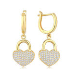 14k Gold | Heart Padlock  Dangle Earrings