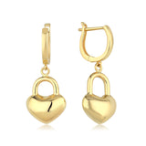 14k Gold | Heart Padlock  Dangle Earrings