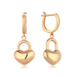 14k Gold | Heart Padlock  Dangle Earrings