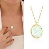 14k Gold | 14mm Oval White Opal Necklace