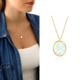 14k Gold | 12mm Oval White Opal Necklace