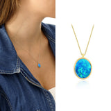 14k Gold | 12mm Oval Blue Opal Necklace