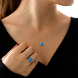 14k Gold | 12mm Oval Blue Opal Necklace