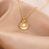 14k Gold | Pearl in Sea Shell Necklace