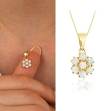 14k Gold | White Opal Hexagon Flower Necklace