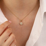 14k Gold | White Opal Hexagon Flower Necklace