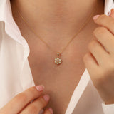 14k Gold | White Opal Hexagon Flower Necklace