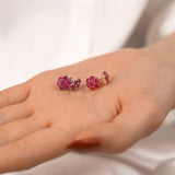 14k Gold | Ruby Hexagon Flower Stud Earrings