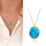 14k Gold | 14mm Oval Blue Opal Necklace