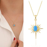 14k Gold | Blue Opal North Star Necklace