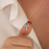 14k Gold | Blue Opal North Star Necklace