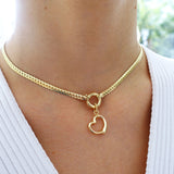 14k Gold | Herringbone Chain Necklace with Sailor Clasp & Charm