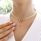 14k Gold | Herringbone Chain Necklace with Sailor Clasp & Charm