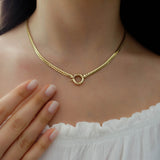 14k Gold | Herringbone Chain Necklace with Sailor Clasp & Charm