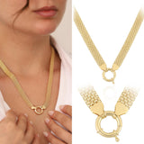 14k Gold | Bismarck Mesh Chain Necklace with Sailor Clasp & Charm