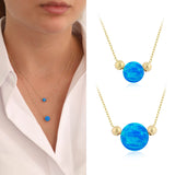 14k Gold | Minimal Round Blue Opal Necklace