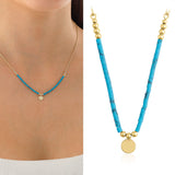 14k Gold | Turquoise Natural Stone Necklace with Coin Charm