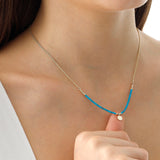 14k Gold | Turquoise Natural Stone Necklace with Coin Charm