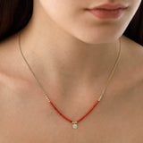 14k Gold | Red Coral Natural Stone Necklace with Coin Charm