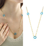 14k Gold | Paperclip Necklace with Aqua Oval Links