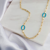 14k Gold | Paperclip Necklace with Aqua Oval Links