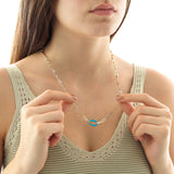 14k Gold | Paperclip Necklace with Aqua Oval Links