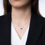 14k Gold | Red Ruby Baguette Cut Necklace