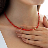 14k Gold | Red Coral Eternity Beaded Necklace