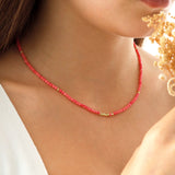 14k Gold | Pink Coral Eternity Beaded Necklace