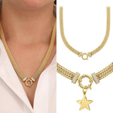 14k Gold | Tri Strands Foxtail Chain Necklace with Sailor Clasp and Charm