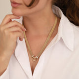 14k Gold | Tri Strands Foxtail Chain Necklace with Sailor Clasp and Charm